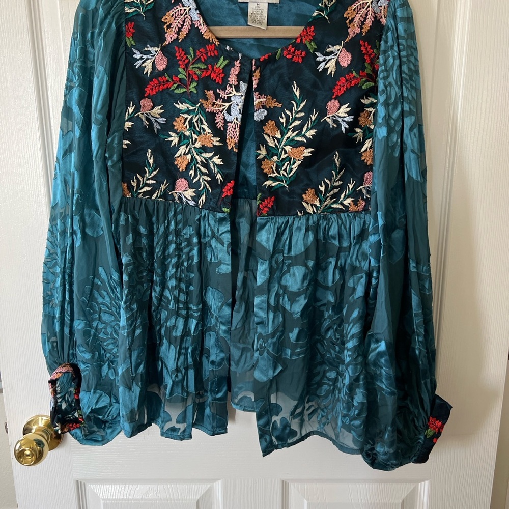 Ania.A Teal Sheer Embroidered Blouse – Size M